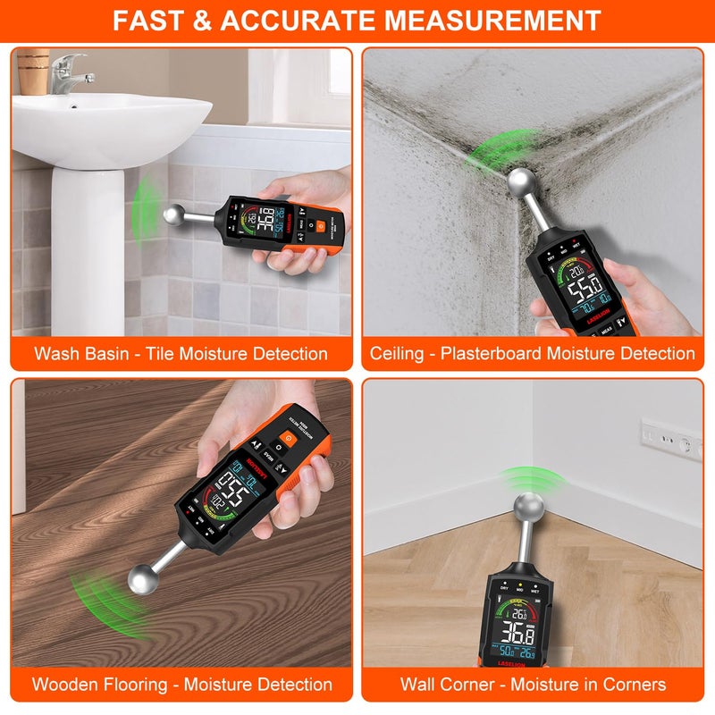 LASELION MS04 Pinless Moisture Meter with Ball Probe for Non-Destructive Area Scans Ideal for Wood Walls and Construction Materials Customizable Humidity Alarms Built-in Flashlight - Image 4